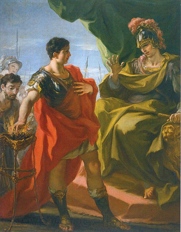PELLEGRINI, Giovanni Antonio Mucius Scevola before Porsenna Spain oil painting art